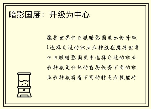 暗影国度：升级为中心